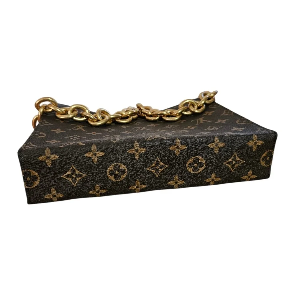LOUIS VUITTON Poche Toilette Toiletry Bag Leather Monogram Pouch 26 Gold Chain - Picture 8 of 15
